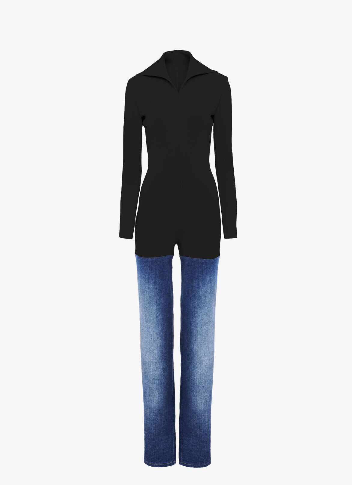 Bi-fabric full Bodysuit ALAÏA BLUE JEANS BI-FABRIC FULL BODYSUIT